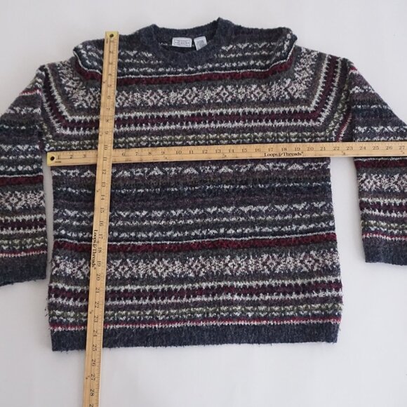 Vintage Arizona Jean Company Fair Isle Knit Sweater Gray Red Cozy Cabincore L - Picture 3 of 9